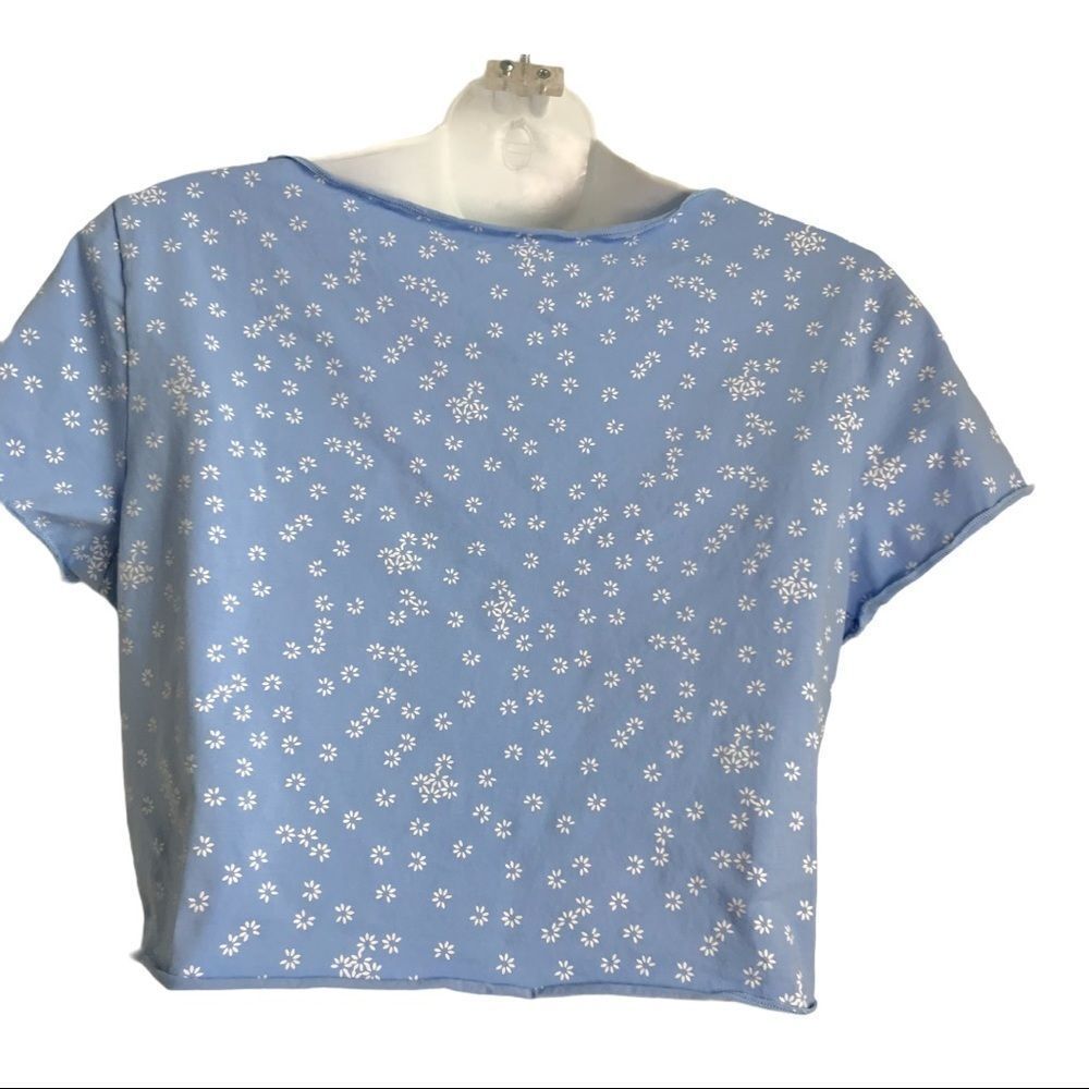SHEIN Ditsy Flowers Ruched Neckline Periwinkle Crop Top Large Lavender - Picture 3 of 11
